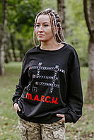 Черный женский свитшот для медиков с принтом MARCH Кроссворд Стоход
