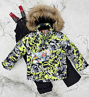 Зелений теплий зимовий термокомплекс 104 110 116 122 128 см куртка та напівкомбінезон для хлопчиків дитячі роздільні комбінезони