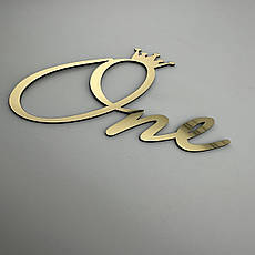 Дзеркальний бічний топер на торт One, золотий торцевий топер на бік торта пластиковий, фото 3