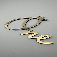 Дзеркальний бічний топер на торт One, золотий торцевий топер на бік торта пластиковий, фото 4