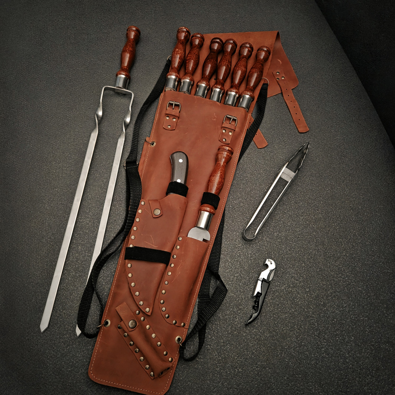 Набір шампурів у шкіряному чохлі "Гепард Cherry", фото 1