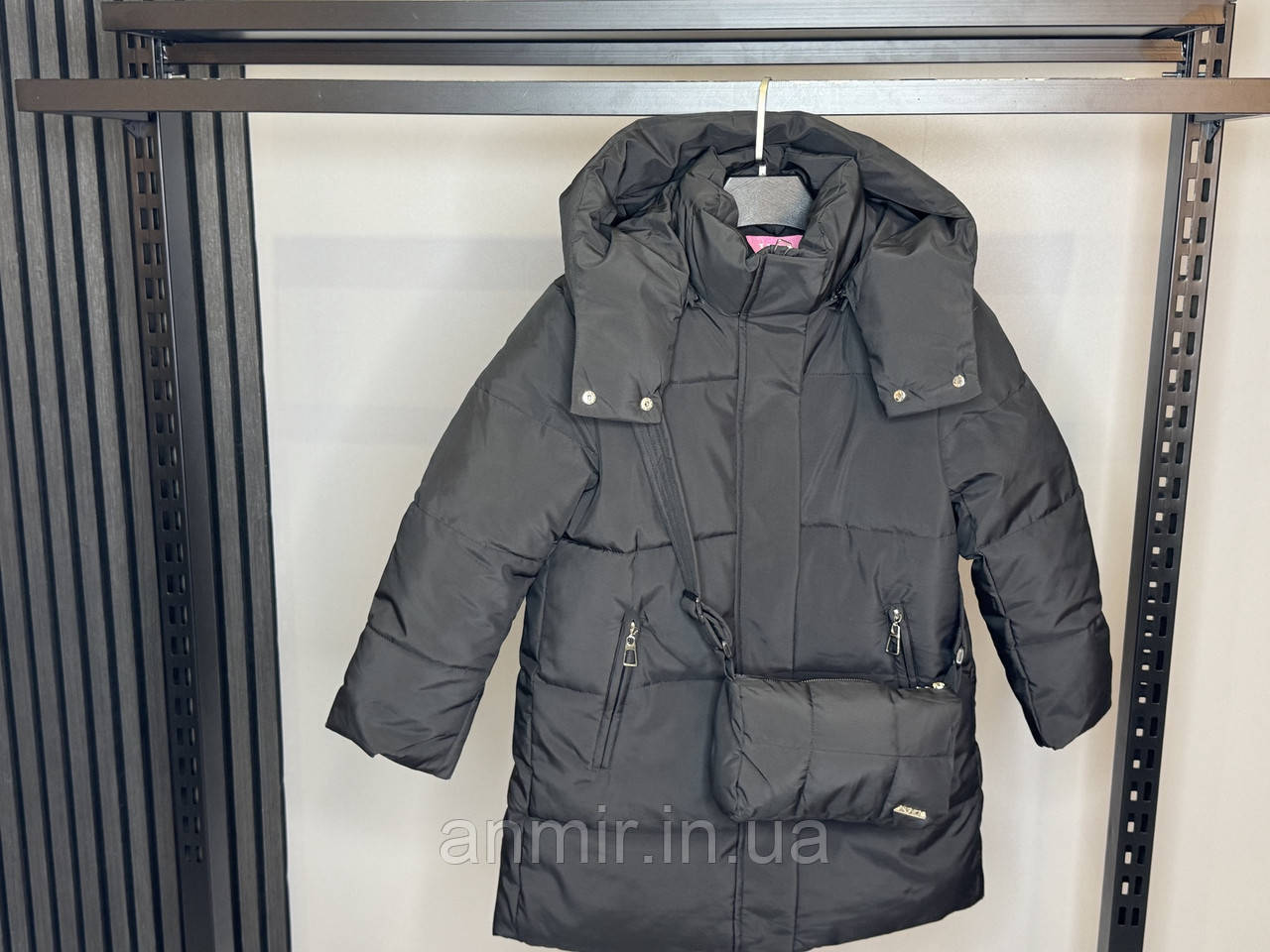 Півпальто підліток зимова із сумкою в комплекті для дівчинки 7-11 років, колір чорний