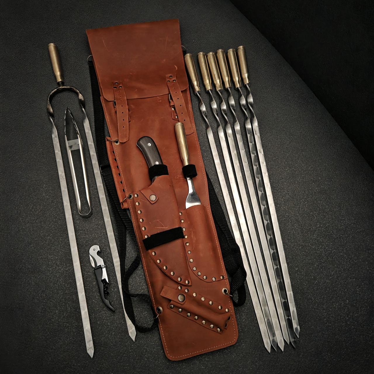 Набір шампурів у шкіряному чохлі "Гепард Гільза", фото 1