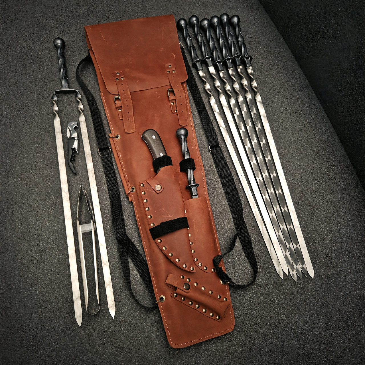 Набір кованих шампурів у шкіряному чохлі "Гепард ГАРТ", фото 1