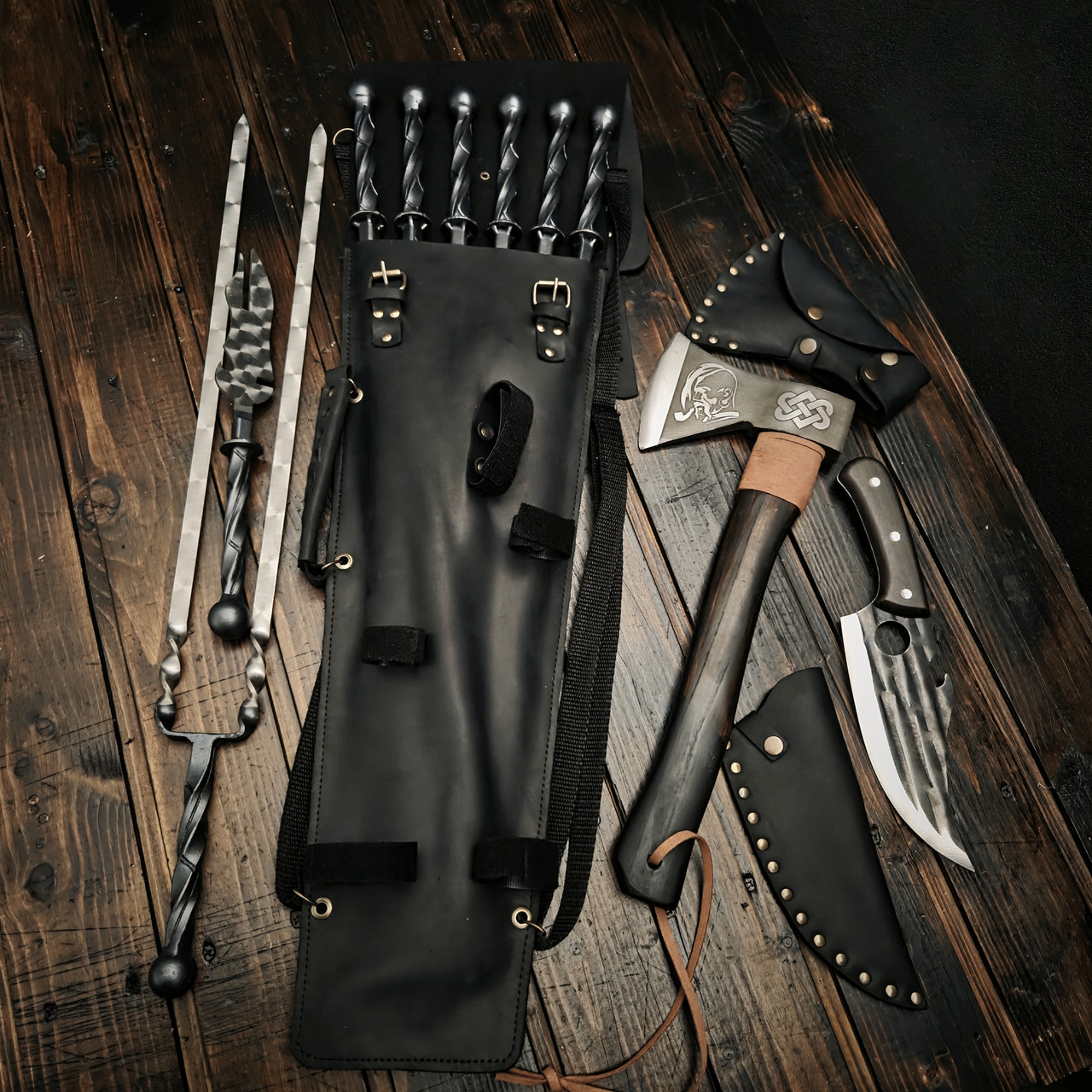 Набір кованих шампурів у шкіряному чохлі "Отаман-2 ГАРТ", фото 1