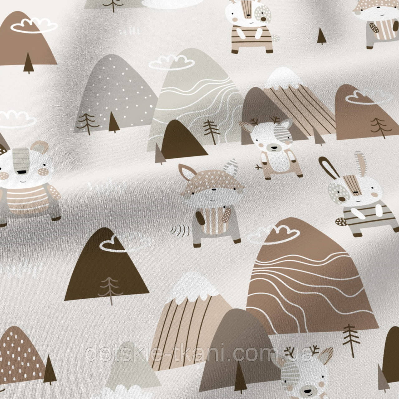 Дитяча х/б тканина польська бязь "Звірі і гори" (рулоном), фото 1