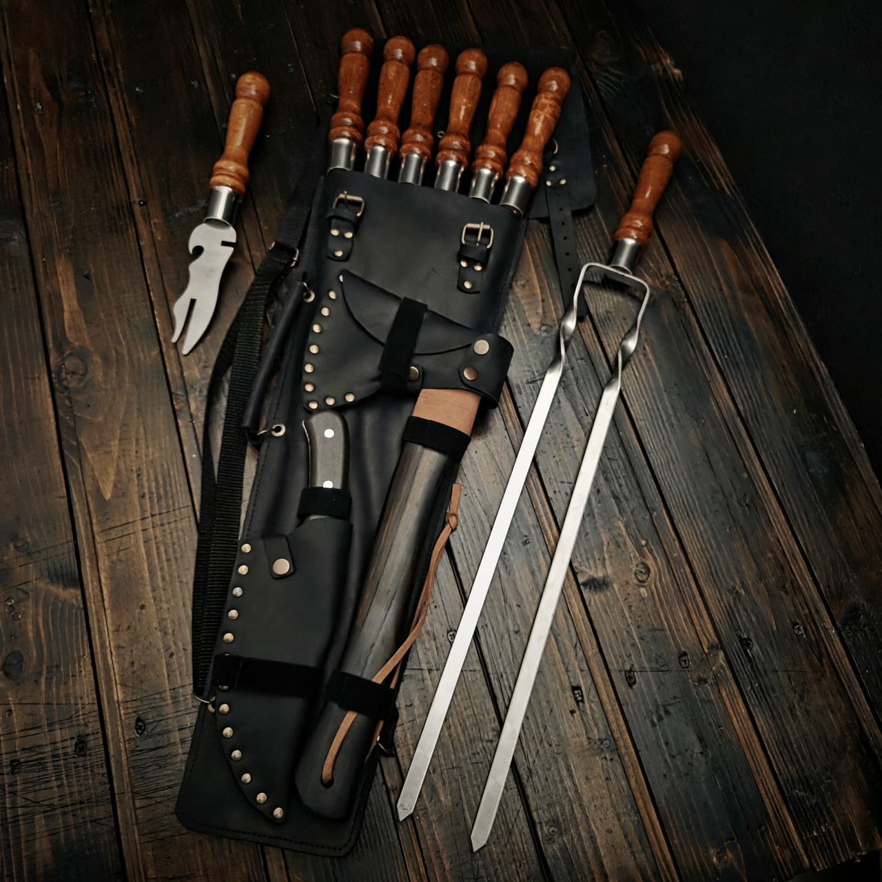 Набір шампурів у шкіряному чохлі "Атаман-2 Ред", фото 1