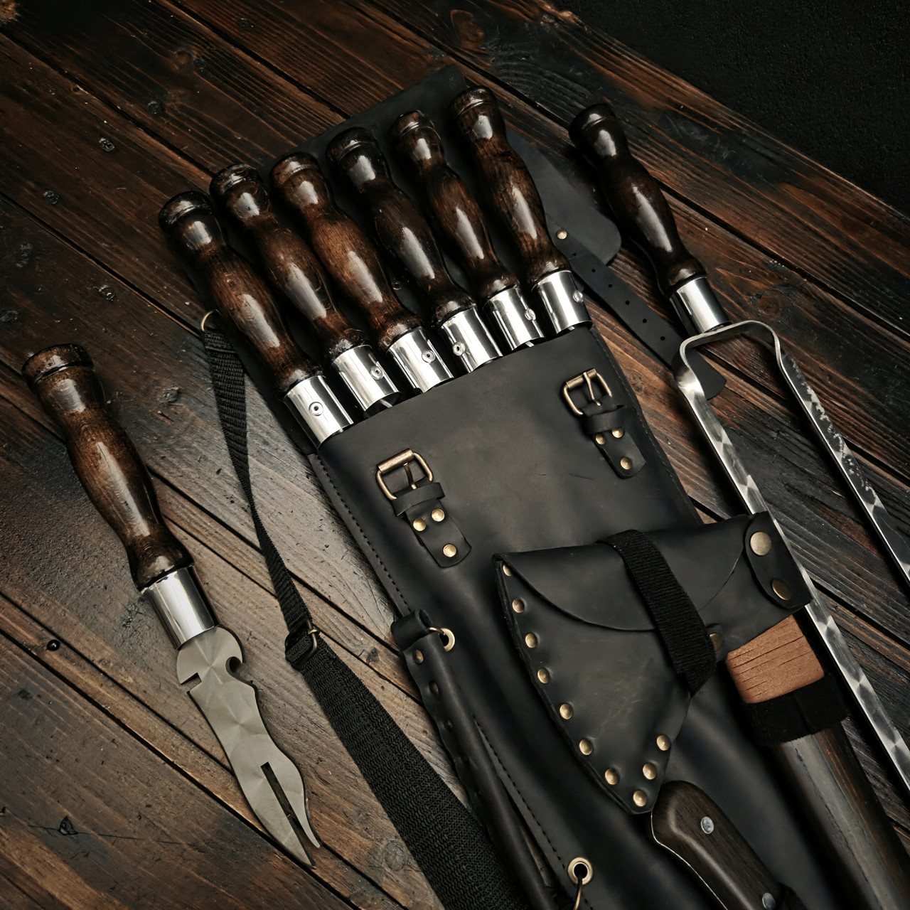 Набір шампурів у шкіряному чохлі "Атаман-2 Браун", фото 1