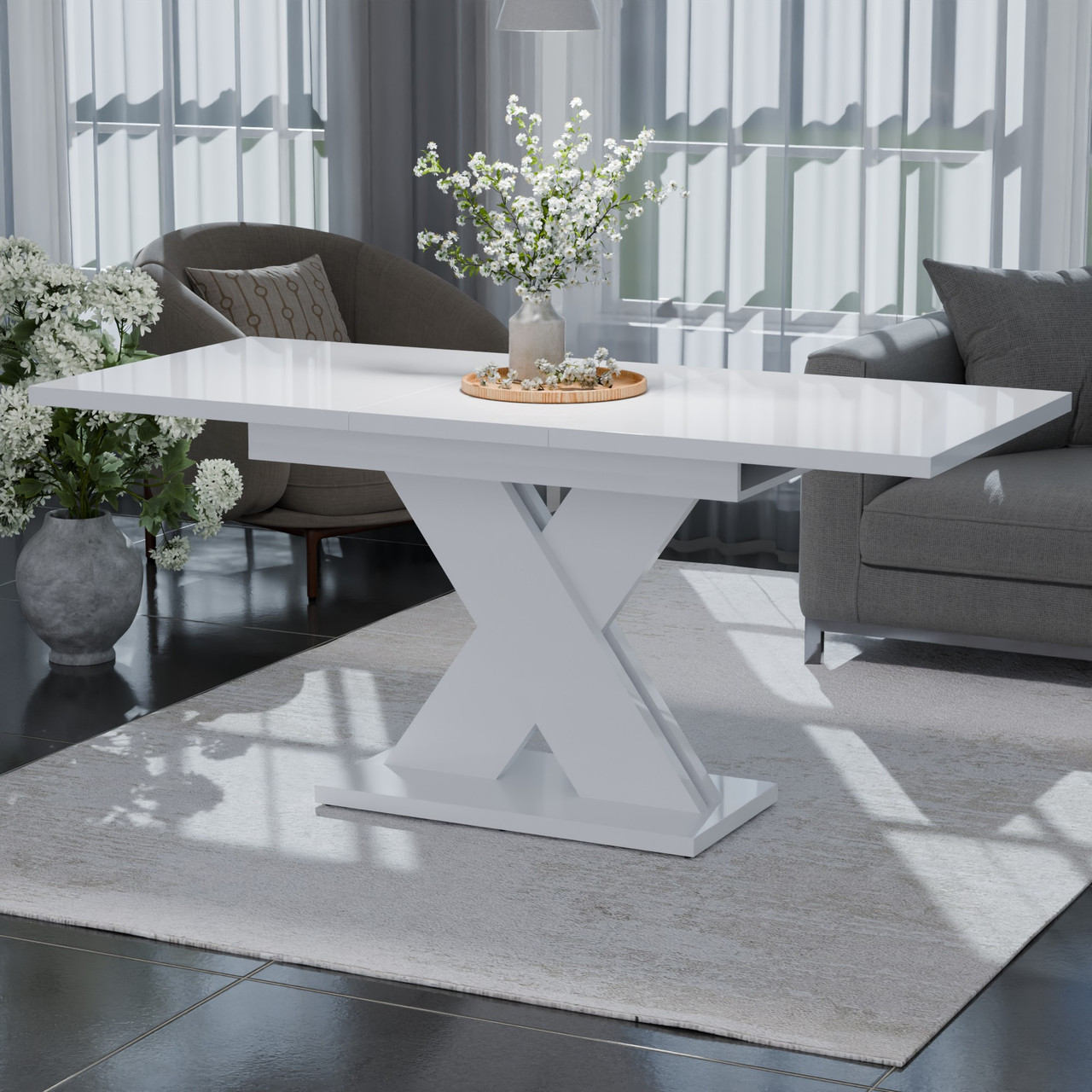 Обідній розсувний стіл Неман ЛАМАР МДФ Білий глянець, фото 1