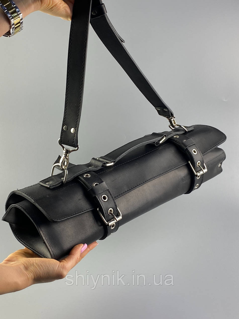 Шкіряна скрутка чохол для кухарських ножів інструментів (на 8 ножів) Чорна, фото 1