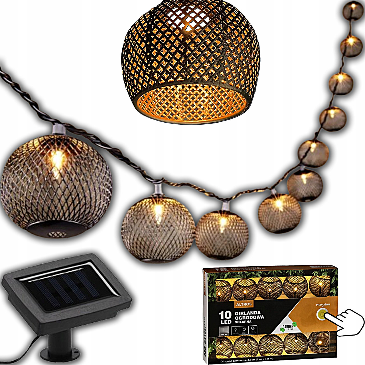 Гірлянда вулична на сонячній панелі та акумуляторі Garden Line 3,8м 10 LED Тепле світло вологостійка, фото 1