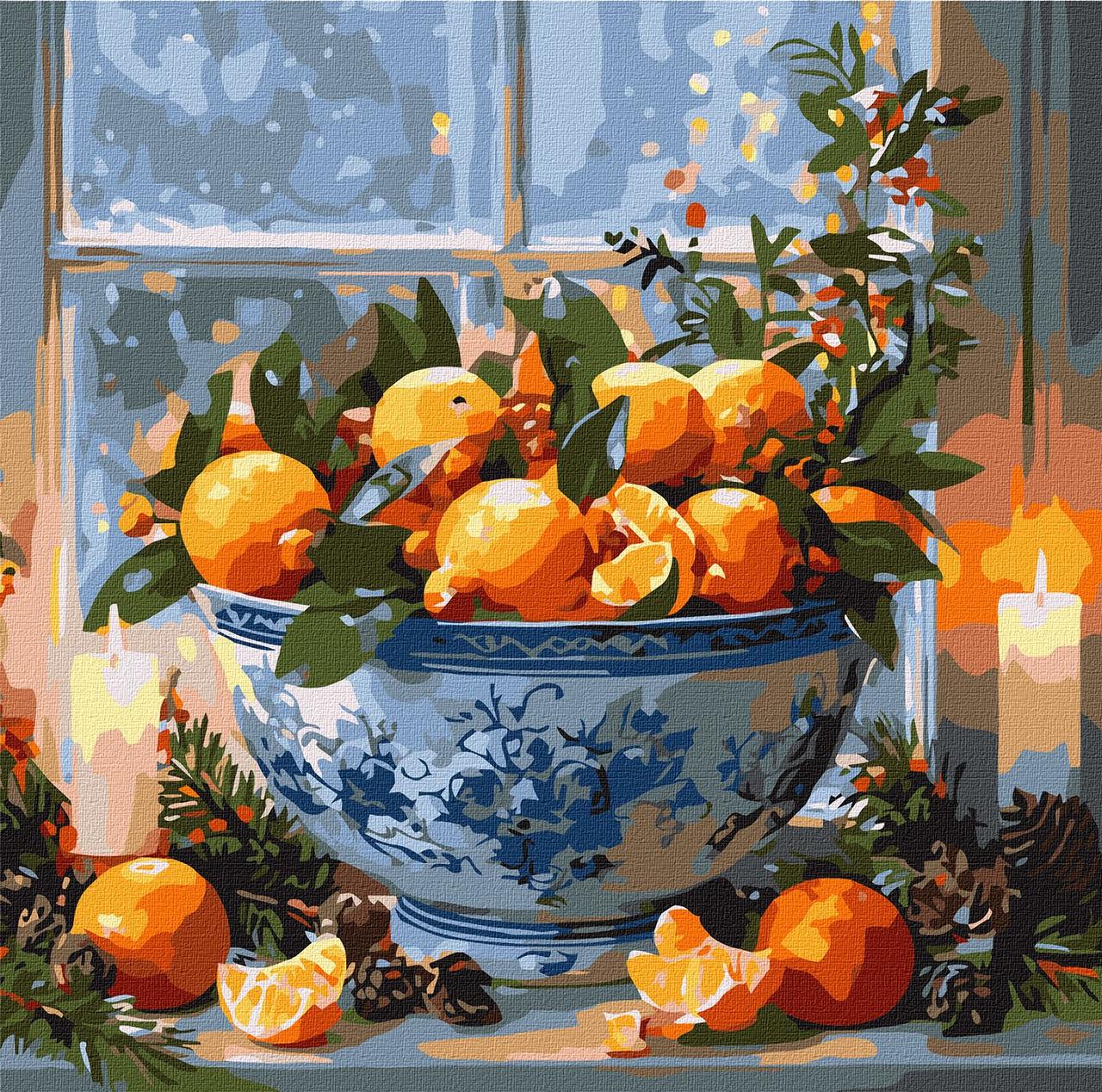 Картина за номерами 40х40 см. Цитруси у вазі ©art_selena_ua Ідейка. KHO5742, фото 1