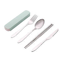 Столові прилади у пластиковому чохлі Case зелені (LB-38658)