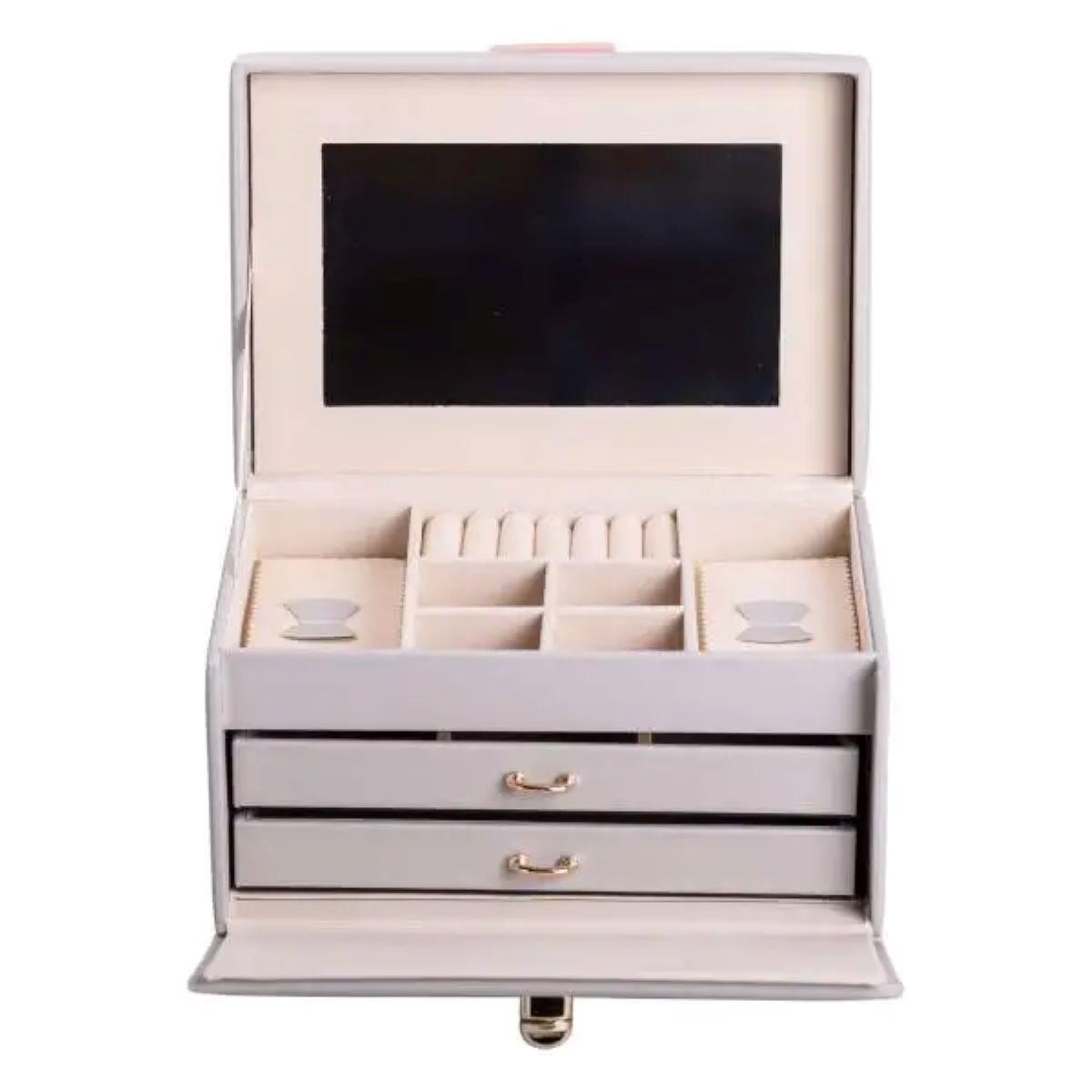 Скринька для прикрас з еко шкіри 3 яруси з дзеркалом органайзер для ювелірних виробів HP-5-17G, фото 1