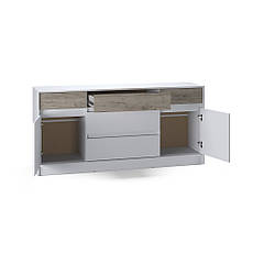 Великий комод із дверима та шухлядами Еверест Стайл-1600 160,2х39х75,4 см Німфея Альба (білий)/Дуб Крафт сірий PREMIUM, фото 3