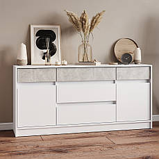 Великий комод із дверима та шухлядами Еверест Стайл-1600 160,2х39х75,4 см Німфея Альба (білий)/Бетон PREMIUM