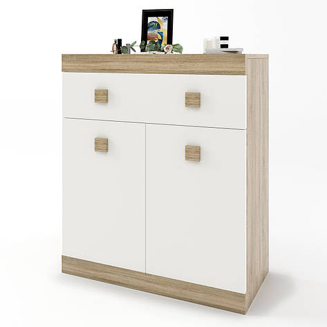 Комод з дверима та ящиком Еверест Соната-4 80х38х94 дуб сонома + білий PREMIUM, фото 2