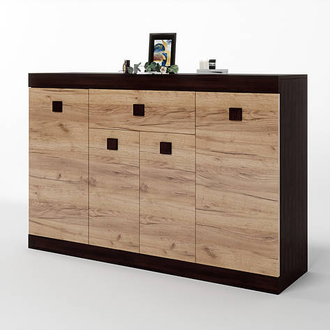 Великий комод Еверест з дверима та ящиком Соната-7 140х38х94 венге темний + дуб крафт золотий PREMIUM, фото 2