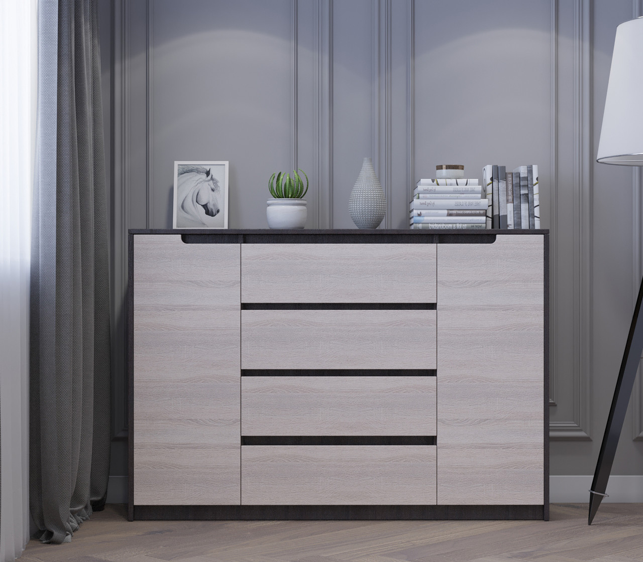 Великий комод для дому Еверест Мікс-3 (телескопи) 140х38х97 венге + дуб молочний PREMIUM