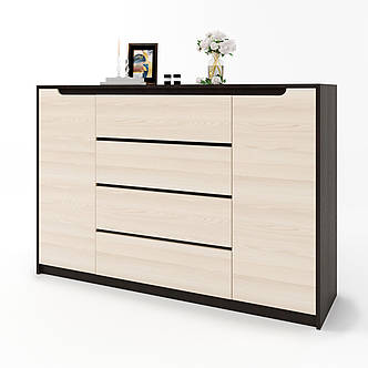 Великий комод для дому Еверест Мікс-3 (телескопи) 140х38х97 венге + дуб молочний PREMIUM, фото 2