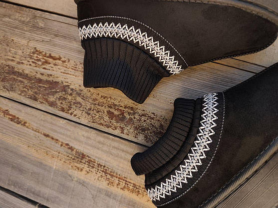 Сабо Уги ЧОРНІ BLACK з орнаментом та шкарпеткой короткі на високій рідкорній підошві  з утепленою устілкою жіночі, фото 3