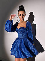 Жіноча вечірня блискуча корсетна сукня бюстьє міні з пишною спідницею
