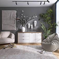 Великий комод із дверима та 3-ма шухлядами Еверест Сіті-1500 150,2х38х74,6 Дуб сонома/Білий PREMIUM