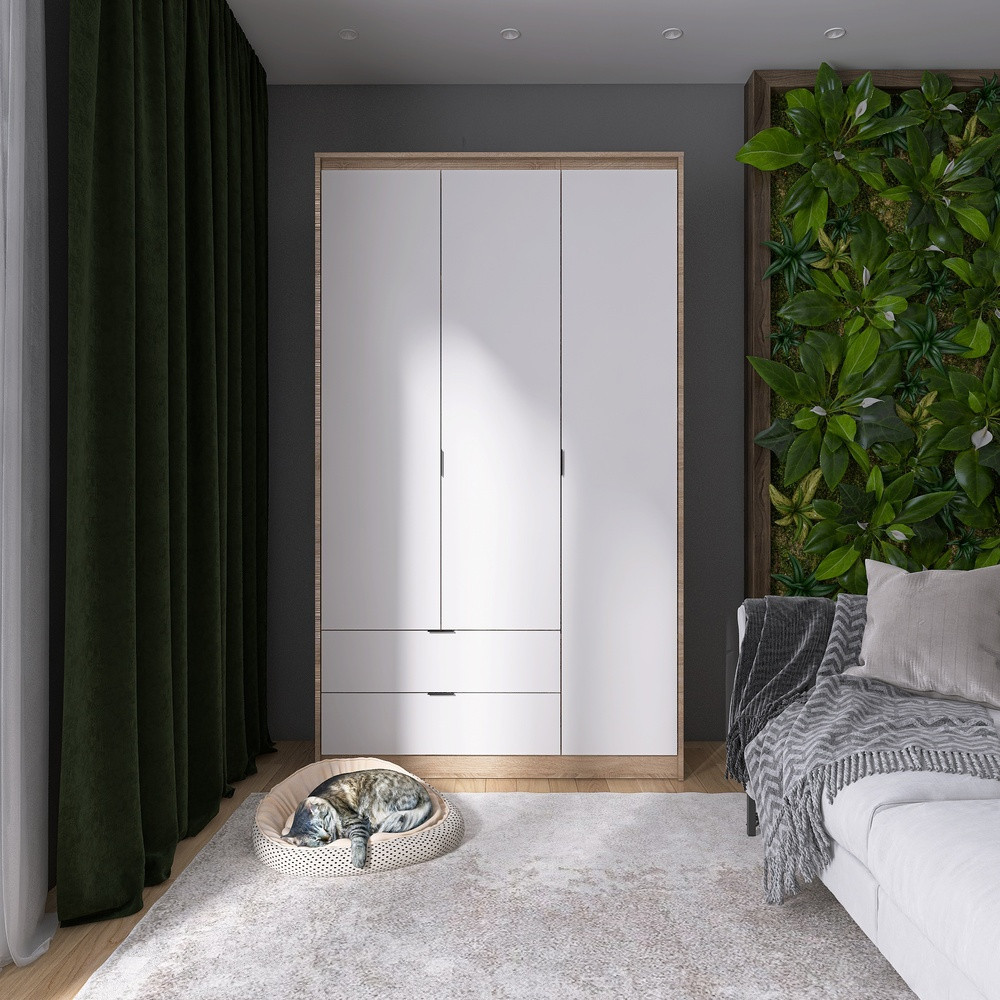 Шафа розпашна для одягу з висувними шухлядами (полиці - штанга) Еверест Сіті-1200 120,2х50х204,6 см Дуб сонома/Білий PREMIUM