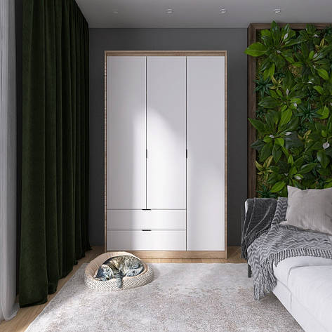 Шафа розпашна для одягу з висувними шухлядами (полиці - штанга) Еверест Сіті-1200 120,2х50х204,6 см Дуб сонома/Білий PREMIUM, фото 1