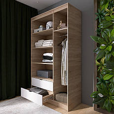 Шафа розпашна для одягу з висувними шухлядами (полиці - штанга) Еверест Сіті-1200 120,2х50х204,6 см Дуб сонома/Білий PREMIUM, фото 5