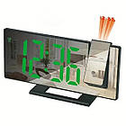 Цифровий годинник з проєкцією на стелю Настільний годинник із дзеркальним LED-дисплеєм Зелений колір циферблата, фото 2