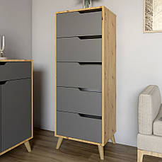 Комод високий з ніжками в кольорі Горіх світлий 5 ящиків М-ЗОН Борн 500 Дуб Артизан/Антрацит PREMIUM