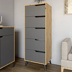 Комод високий з чорними ніжками 5 ящиків М-ЗОН Борн 500 Дуб Артизан/Антрацит PREMIUM