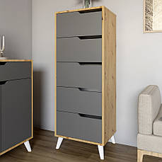 Комод високий з білими ніжками 5 ящиків М-ЗОН Борн 500 Дуб Артизан/Антрацит PREMIUM