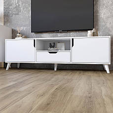 Тумба під телевізор з білими ніжками М-ЗОН Борн 1600 Німфея Альба (білий) PREMIUM