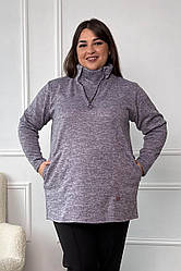 Туніка батал високе горло фліс з кишенями бузкова