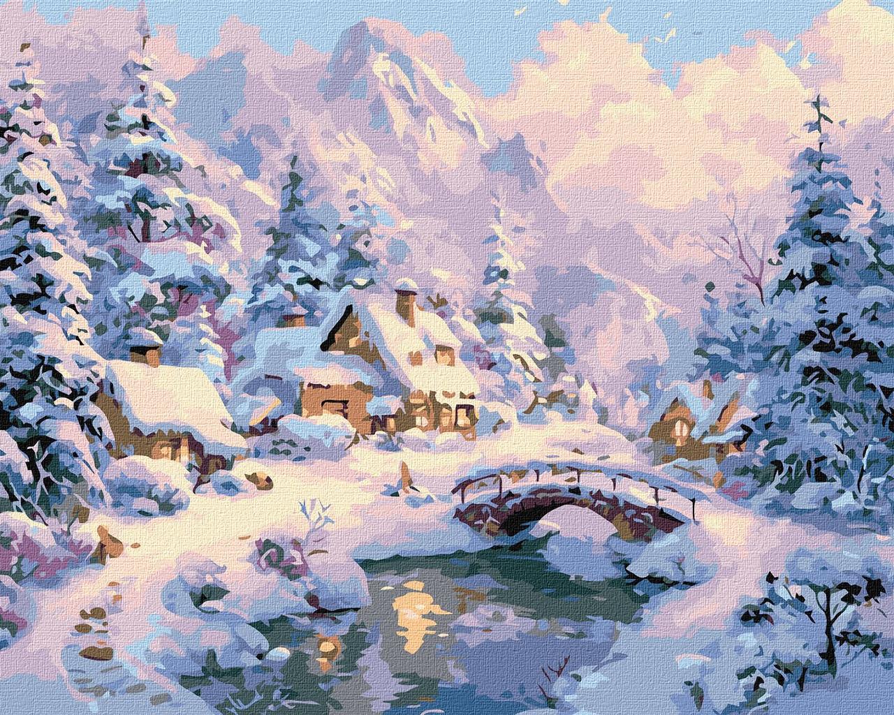 Картина за номерами 40х50 см Зимовий затишок серед гір ©art_selena_ua Ідейка KHO6422, фото 1