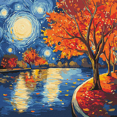 Картина за номерами 40х40 см.Осіння ніч ©art_selena_ua Ідейка. KHO6423