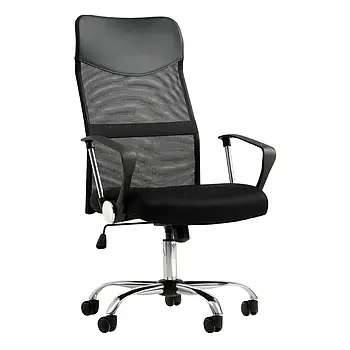 Крісло комп'ютерне 4Points Prestige стілець офісний з екошкіри сітки тканини хромована основа для роботи офісу дому Чорний