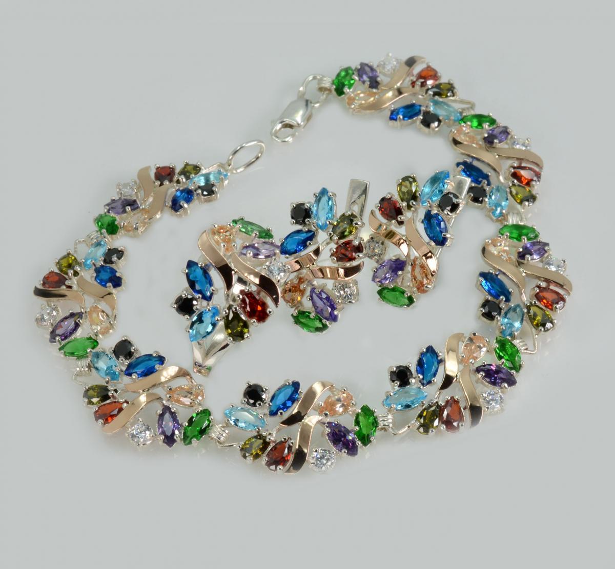 Срібний комплект прикрас( Браслет, сережки та каблучка), фото 1