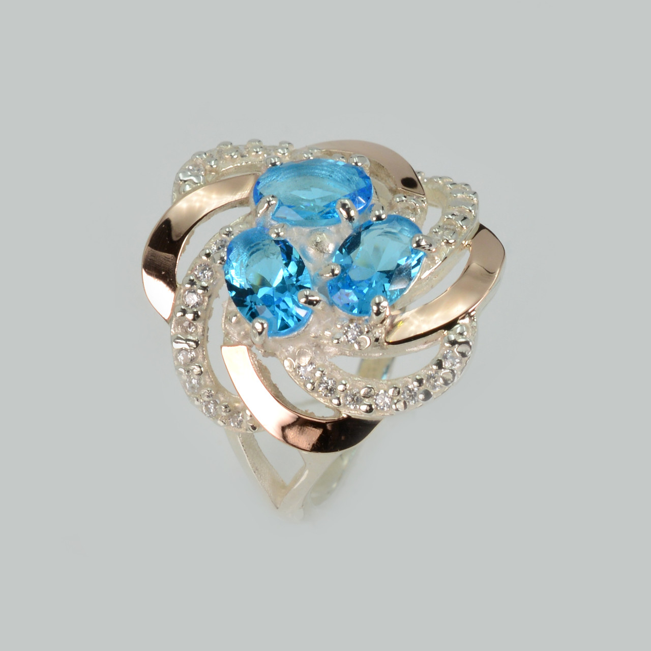 Каблучка із срібла з золотими напайками (пластинами), фото 1