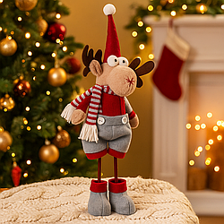 Новорічний олень із шарфом, олень новорічна висота 50 см, різдвяний олень у шапці, олень у костюмі