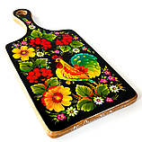 Дошка кухонна Петриківський розпис ПІВНИК на КАЛІНІ ручної роботи з дерева 16 х 33 см Український сувенір, фото 2