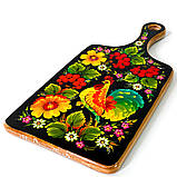 Дошка кухонна Петриківський розпис ПІВНИК на КАЛІНІ ручної роботи з дерева 16 х 33 см Український сувенір, фото 3