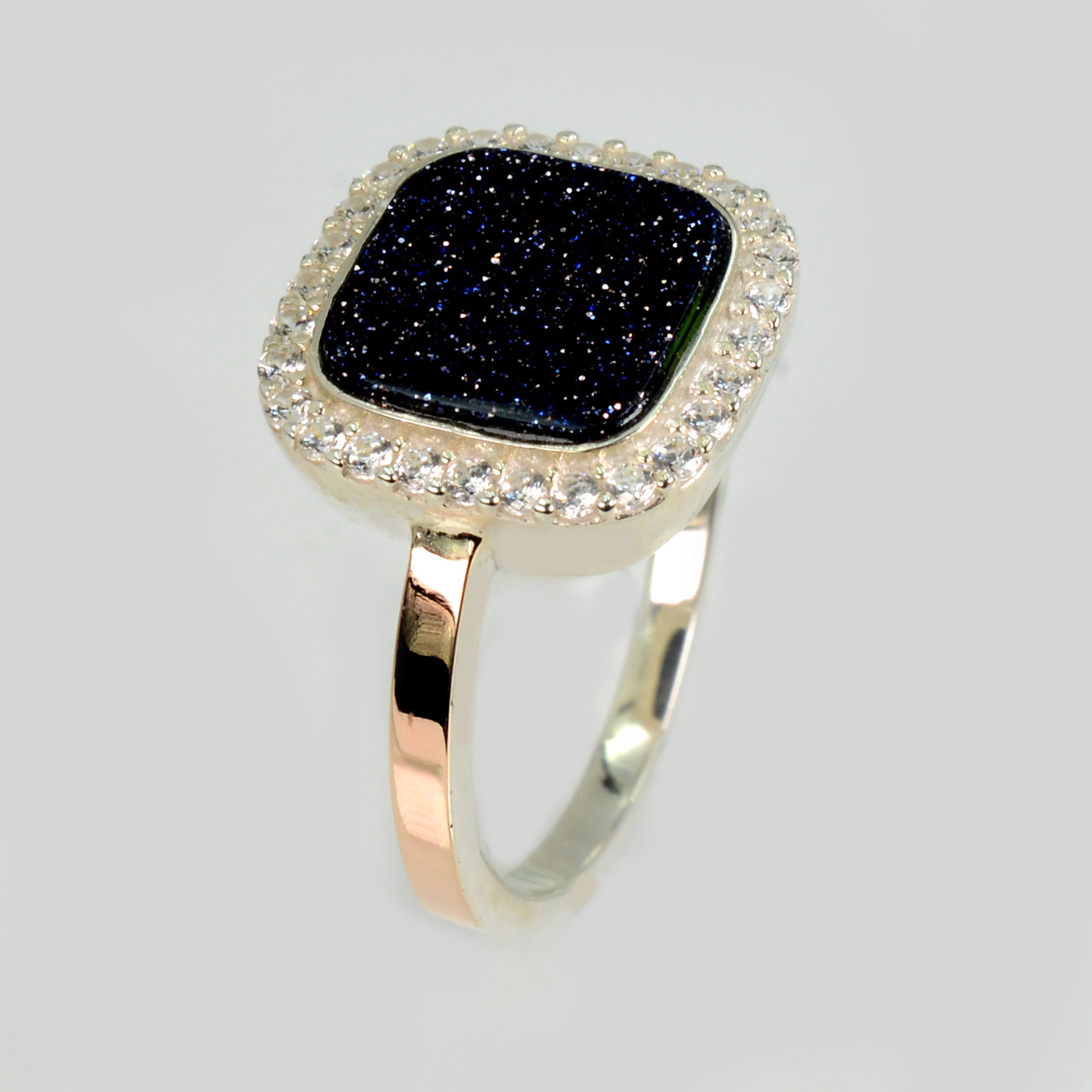 Срібна каблучка з фіанітами та авантюрином, фото 1