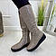 Шкіряні високі жіночі чоботи на танкетці. Колір візон, фото 5