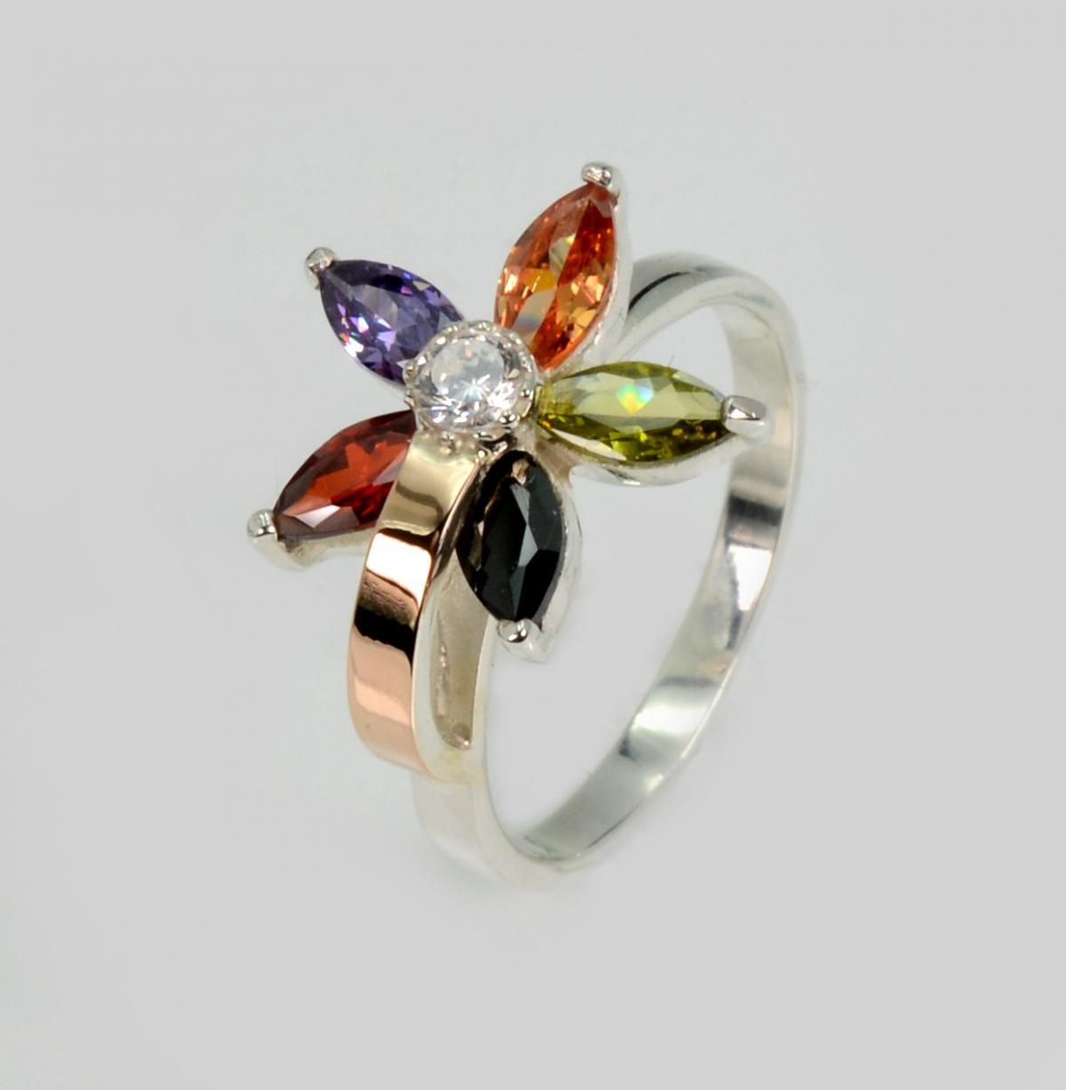 Срібна каблучка з золотими вставками, фото 1