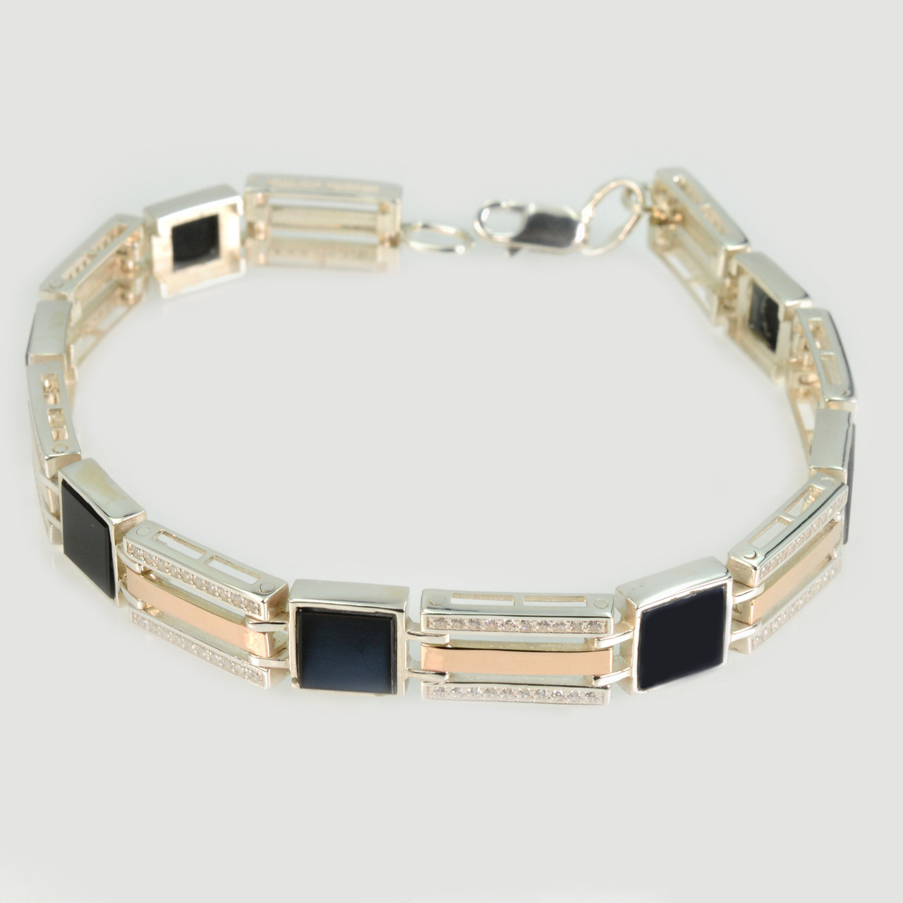 Срібний браслет з золотими пластинами та вставками з оніксу, фото 1