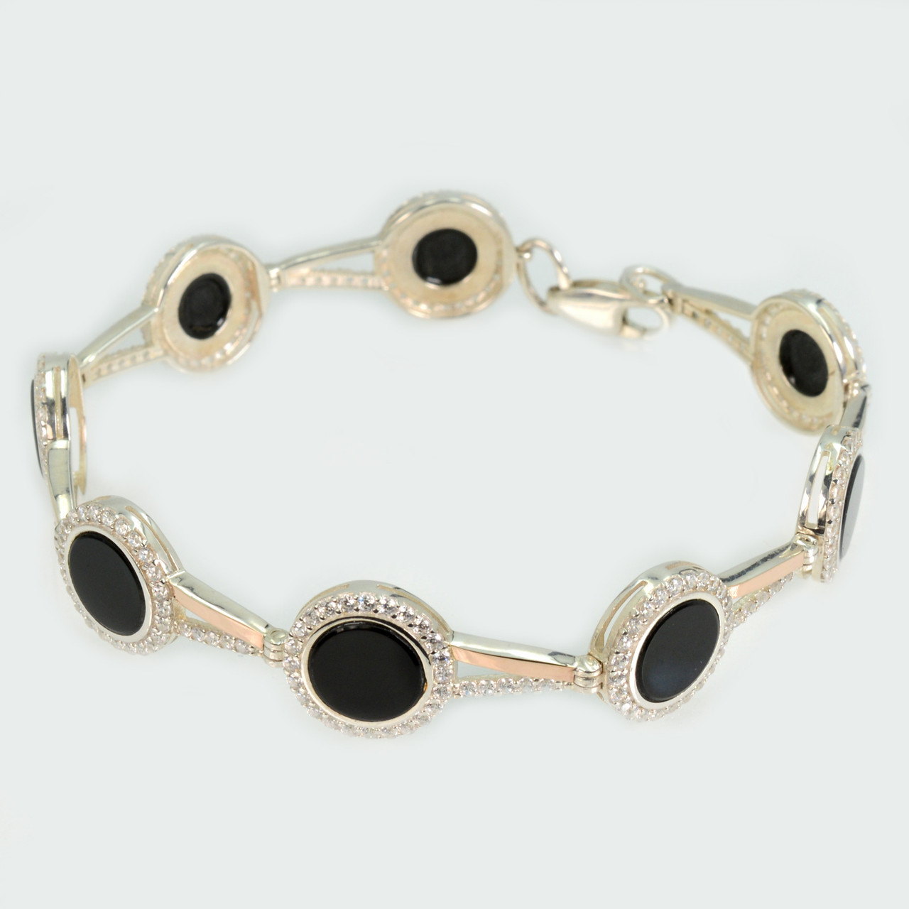 Срібний браслет з золотими пластинами та фіанітами, фото 1