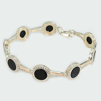 Срібний браслет з золотими пластинами та фіанітами